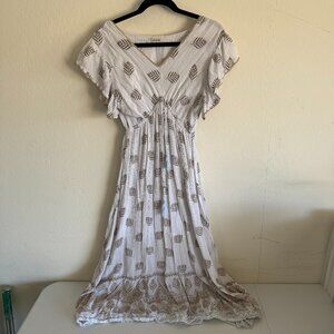 Boho Maxi Dress | Embroidered Leaf Print | Made in India | No Tag, Approx XL